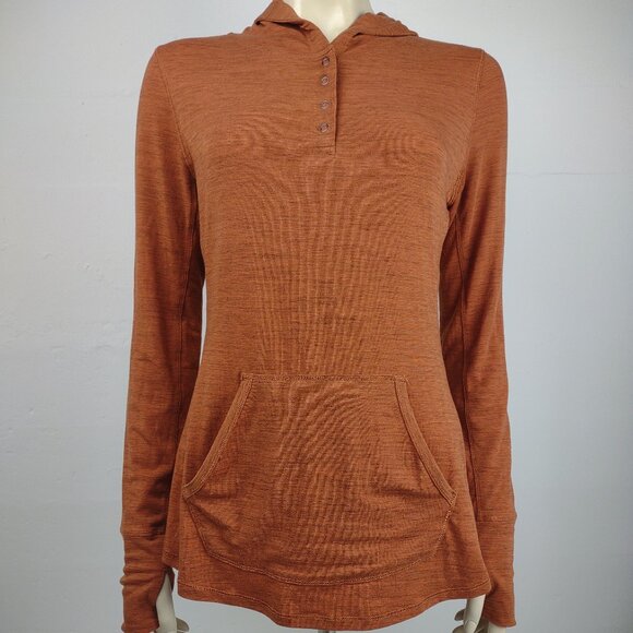 Prana terra cotta brown long sleeve hooded Henley tee t-shirt ladies Small - Picture 1 of 9